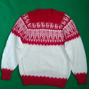 Cute fuzzy llama alpaca wool sweater red cream